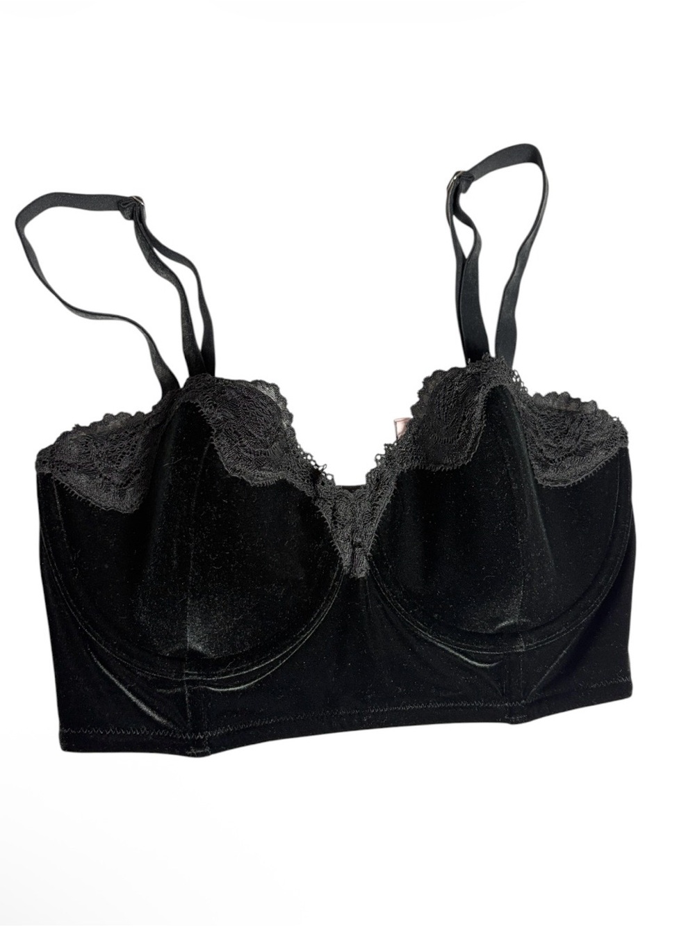 Victoria’s Secret dream Angels black velvet lace trim lined bandeau bra  32DD
